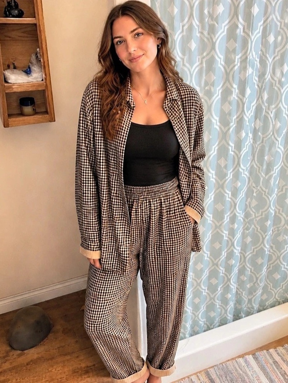 Zara Check Collection -Checkered Pantsuit in Brown & Black Size small/Mediumwo